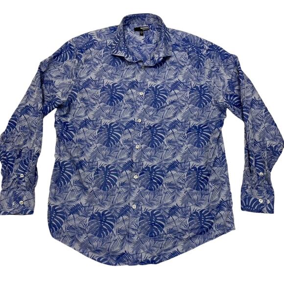 Murano Liquid Luxury Floral Casual Button-Down Blue Shirts for Men Sz L - Picture 1 of 7